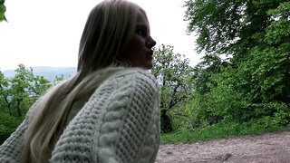 Blonde woman wraps her face around a cock for a facial