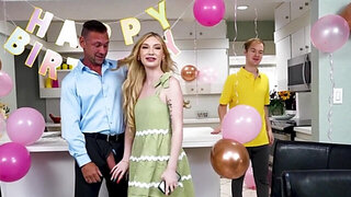 Stepdad fucks a cute girl with small tits almost TOO hard