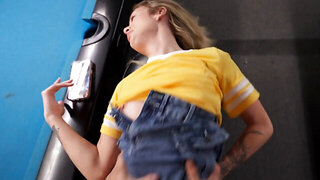 Big-ass blonde chick gets fucked while her boyfriend calls her