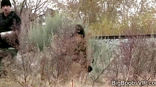 Scorching huge breats survivor from zombie apocalypse pounds soldier