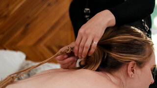 Attractive lesbians bounded and have pussy eaten until orgasms