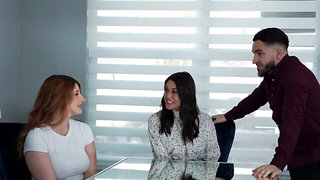 Bess Breast adn Abby Somers are sucking a cock together