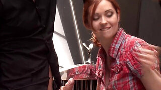 Redheaded grease monkey gets fucked in her tight little hole