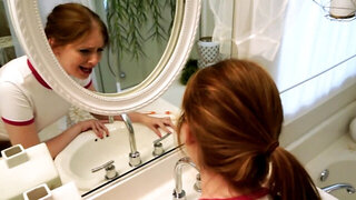 Slutty girl is giving her stepbrother a hot lapdance and blowjob