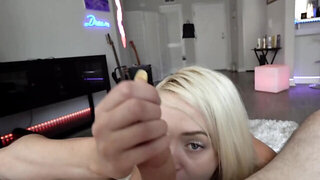 Blowjob is a thing that the blonde coed likes to do most of all