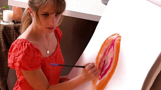 Butch babe is going to fuck the girl who paints her