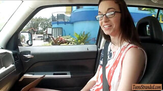 Nerd teen Tali Dava fucked in the car