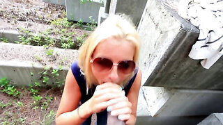 Blonde Public Slut Sucks BBC Outdoors in Broad Daylight