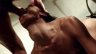 Dude fucks the brunette chick's face before pounding her