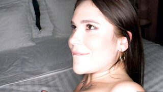 The tall lad slowly slides his girthy cock in her bum