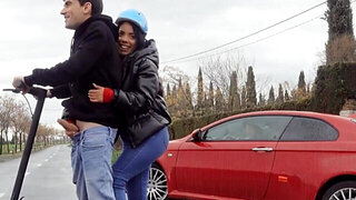 Cute Megan Fiore spreads her pussy lips in a stranger's car