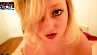 Hot blonde is covered in semen after the POV screwing