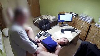 She is fucked on the desk so she can get the loan