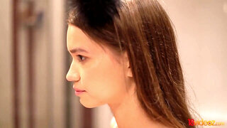 Playful brunette facialized after sex with client