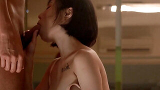 Chinese beauty with natural boobs sucking a big dick