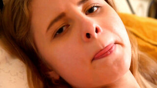 Hot blonde with natural boobs fucked sideways by a man