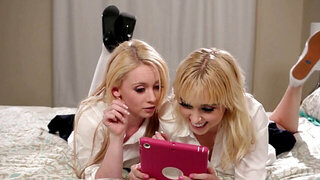 Horny blonde hotties are scissoring their wet pussies