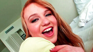 Blue eyed seductress is sucking a cock
