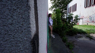 Public masturbator ends up sucking cock and taking cum on pussy