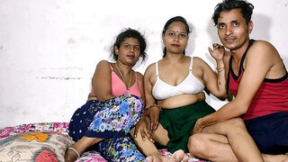 Indian man gets lucky and has fun with two busty girls