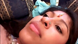 Hairy Indian beauty gets licked and fucked with jewelry on