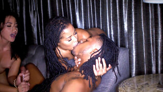 Ebony superstar and her friend are sharing a black cock