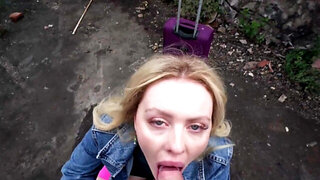 Rough looking British slag worships his dick in POV