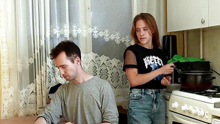 Tight girl is going to cuck her man with his own stepfather