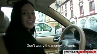 Pretty cab driver Natali Blue public sex