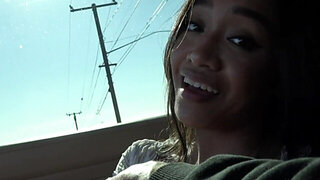 Public orgasm in a car with a twisted teen hottie