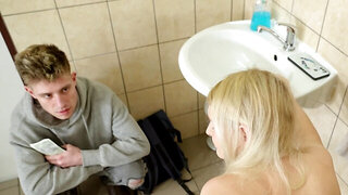 Cute poale girl gives a BJ in front of her cuck bf