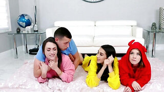 Lucky youngster manages to fuck stepsister and her besties