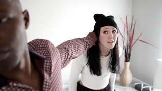 Cum on the face of a pale skinned girl who fucked black cock