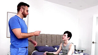 Twink spreads his legs wide open for the hairy stepfather