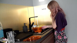 Petite girl goes down on her boyfriend to suck his hard cock