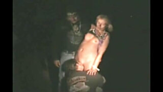dogging outdoors with some bikers