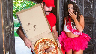 The pizza delivery guy rings extra sausage to the chicks