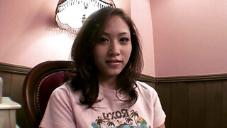 Japanese teen masturbates before sucking a fat dick