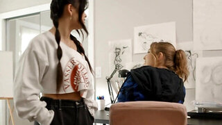 Big booty hottie fucking a new friend on a big bed