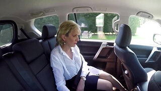 Busty blonde MILF Lady Sonia masturbates in the car