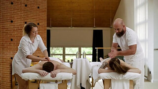 Submissive teen getting fucked on the massage table