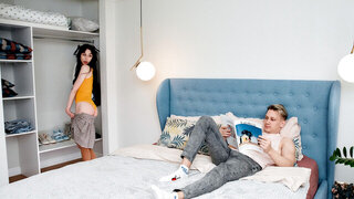 Stunning erotic sweetie seduce boy with fat cock to creampie cunt