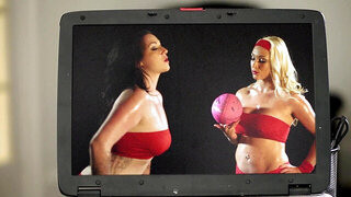 Sporty dream girls with fake titties fuck a guy together