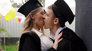 Blonde babe sneaks out of her graduation party