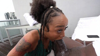Addictive ebony babe engulfs monster black dick with great lust