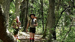 Petite lad gets lost in the woods with the hung DILF