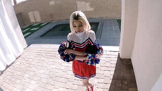 Blonde cheerleader sucks and get fucked first-person