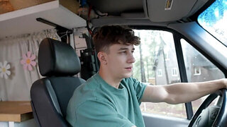 Cute ginger has fun with her BF in the back of his trailer