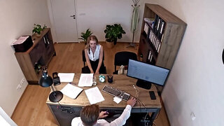 Leggy blonde takes cock while asking for a loan