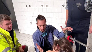 Blondie with sexy make-up is going to be used in POV